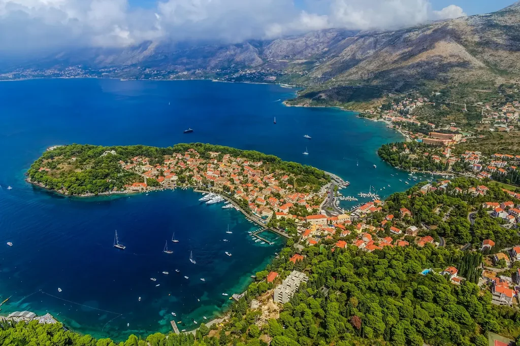 Cavtat harbour and waterfront promenade near Dubrovnik