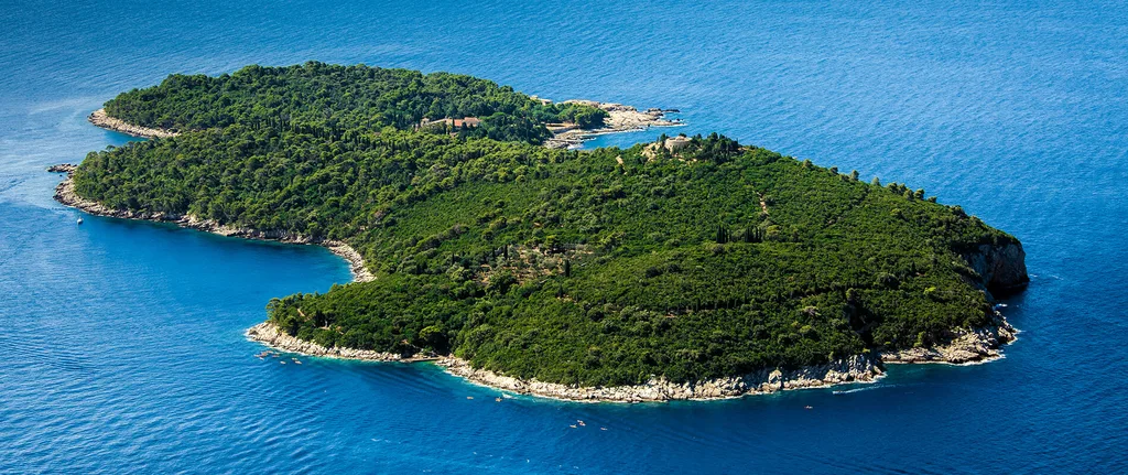 View of Lokrum island and its forested coastline near Dubrovnik