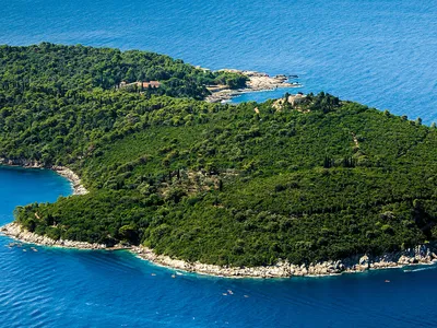 View of Lokrum island and its forested coastline near Dubrovnik