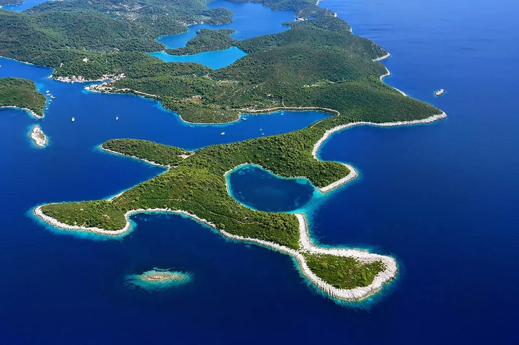 Saltwater lake and St. Mary's Island in Mljet National Park
