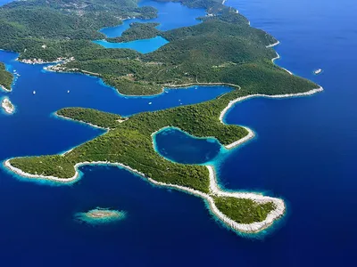 Saltwater lake and St. Mary's Island in Mljet National Park
