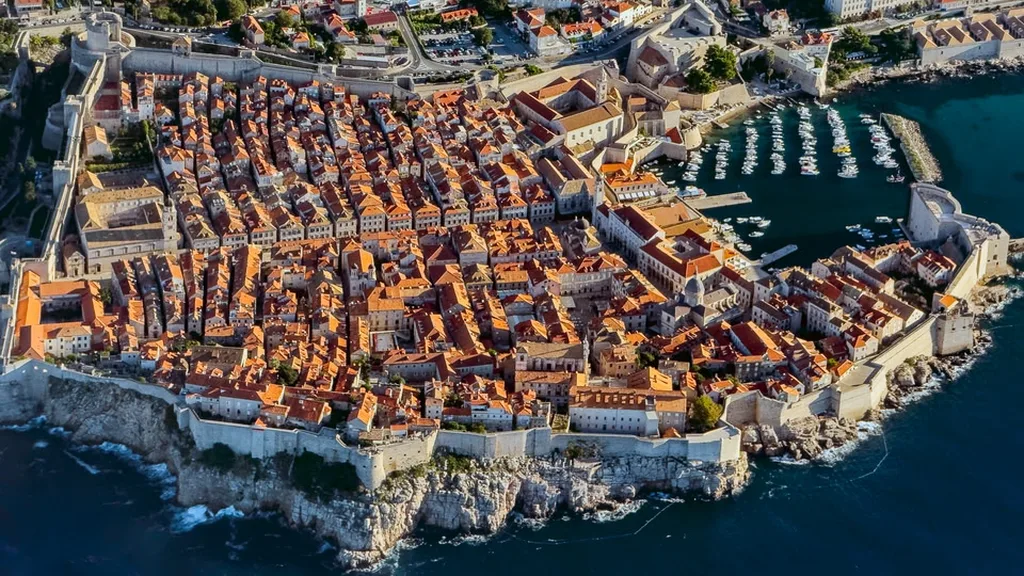 View over the red rooftops and city walls of Dubrovnik Old Town