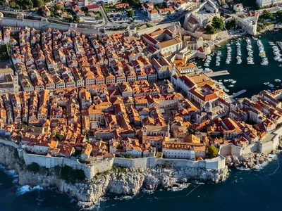 View over the red rooftops and city walls of Dubrovnik Old Town